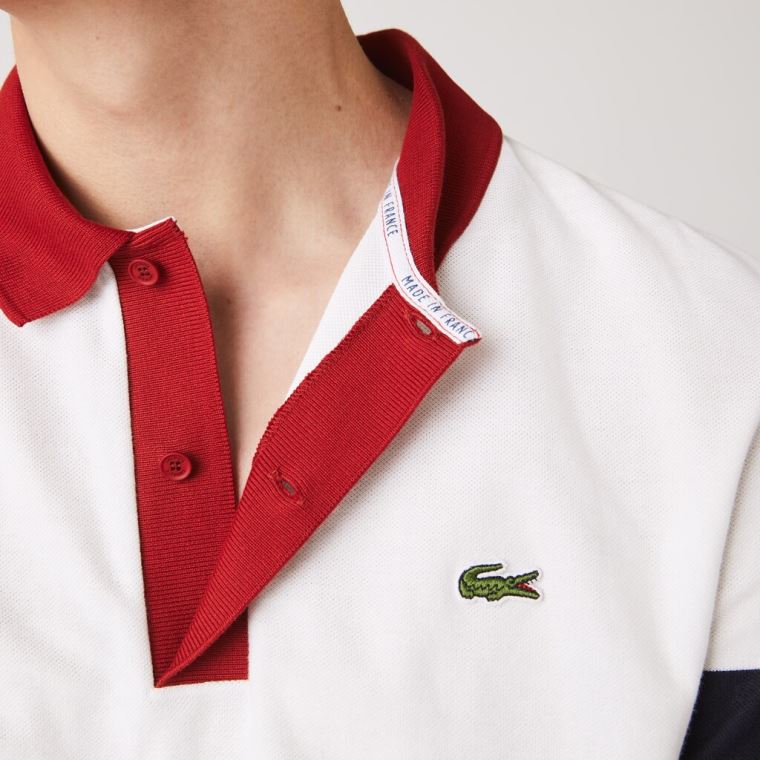 Lacoste Made in France Regular Fit Organic Algodão Polo Shirt Branco Azul Marinho Azuis Vermelhas Escuro Branco | EESQrqpf