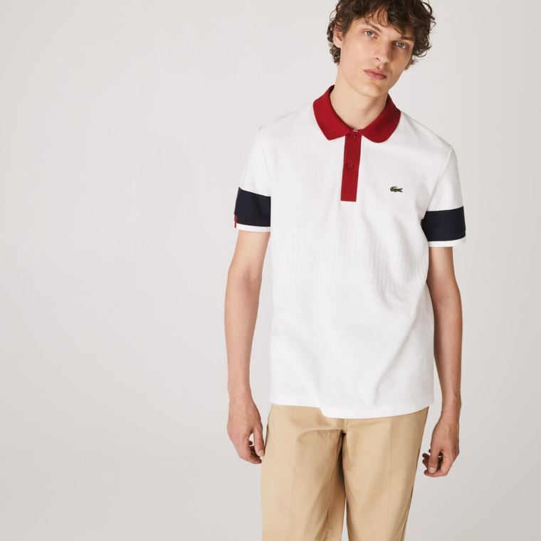 Lacoste Made in France Regular Fit Organic Algodão Polo Shirt Branco Azul Marinho Azuis Vermelhas Escuro Branco | EESQrqpf