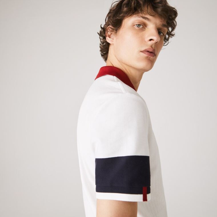 Lacoste Made in France Regular Fit Organic Algodão Polo Shirt Branco Azul Marinho Azuis Vermelhas Escuro Branco | iahErKyv