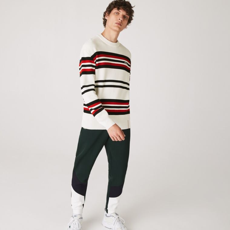 Lacoste Made in France Striped Organic Algodão Crew Neck Moletom Branco Azul Marinho Azuis Vermelhas | W3XkKHnp