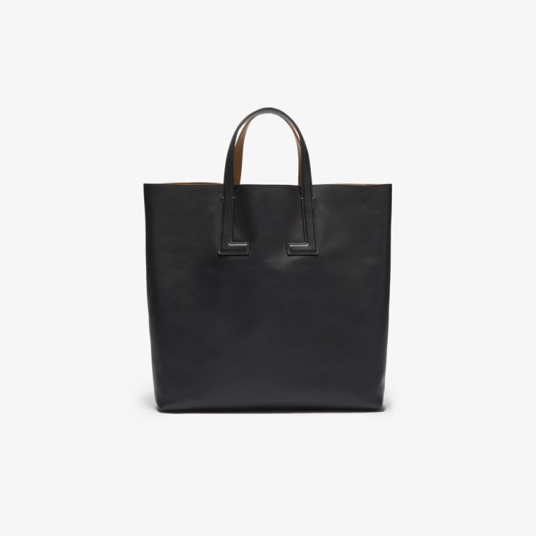 Lacoste Moda Show Two-Tone Couro Double Tote Pretas | uJLznK1D