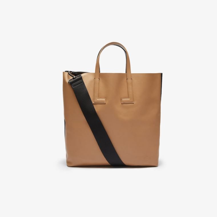 Lacoste Moda Show Two-Tone Couro Double Tote Pretas | uJLznK1D