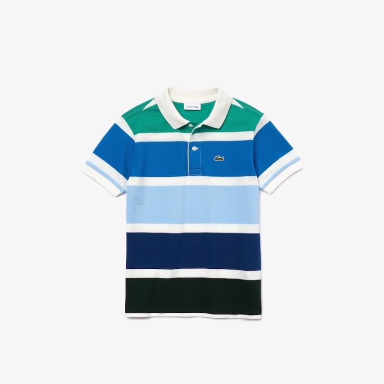 Lacoste Multicolor Striped Algodão Piqué Polo Branco Azuis Verdes | eSHhLTjn