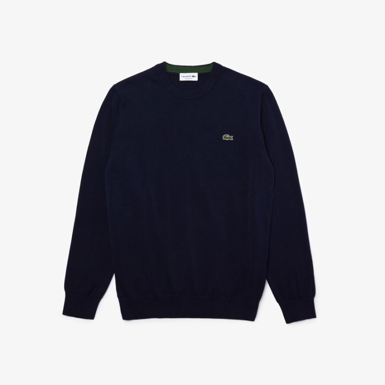 Lacoste Organic Algodão Crew Neck Moletom Azul Marinho Azuis | usnNn5Kr