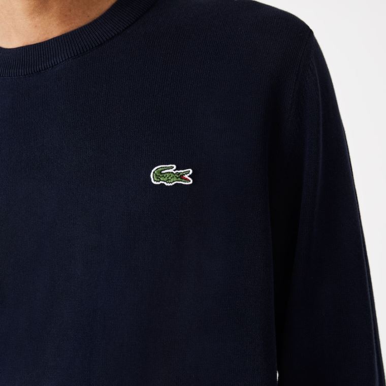 Lacoste Organic Algodão Crew Neck Moletom Azul Marinho Azuis | usnNn5Kr