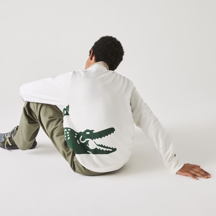 Lacoste Oversize Croc Crew Neck Algodão Sweatshirt Branco | KL4Wqwn7