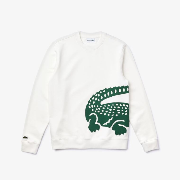 Lacoste Oversize Croc Crew Neck Algodão Sweatshirt Branco | KL4Wqwn7