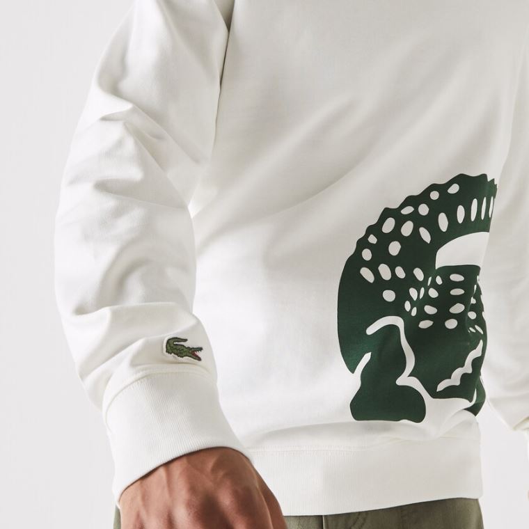 Lacoste Oversize Croc Crew Neck Algodão Sweatshirt Branco | KL4Wqwn7