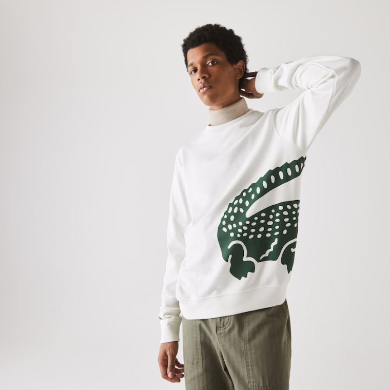 Lacoste Oversize Croc Crew Neck Algodão Sweatshirt Branco | KL4Wqwn7