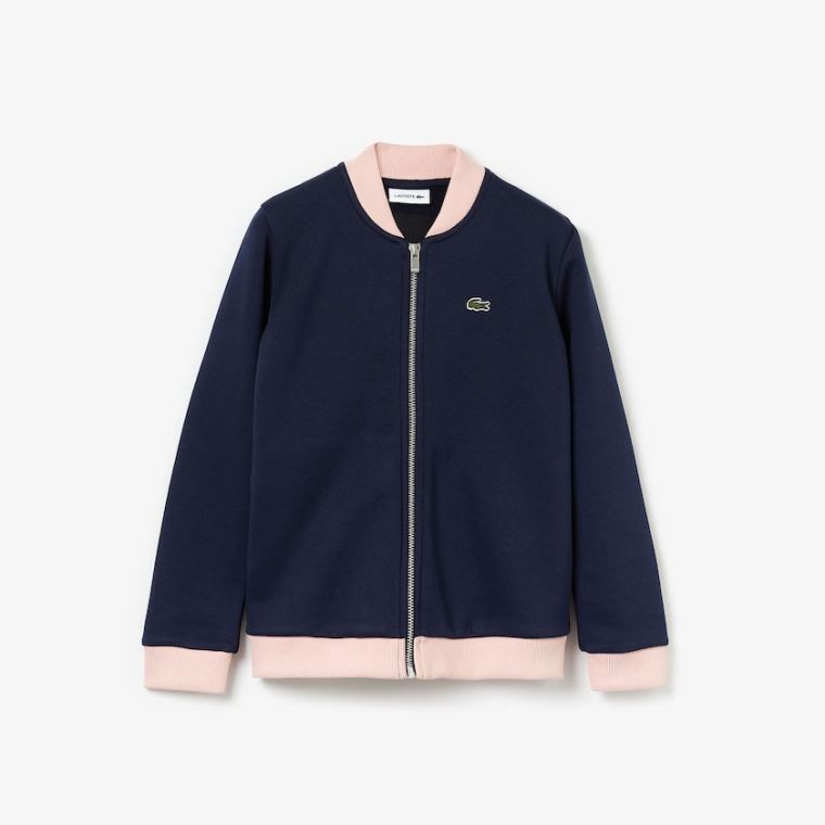 Lacoste Oversize Croc and Heart Full-Zip Bomber Jacket Azul Marinho Azuis Luz Rosa Vermelhas | 48iLVT0G