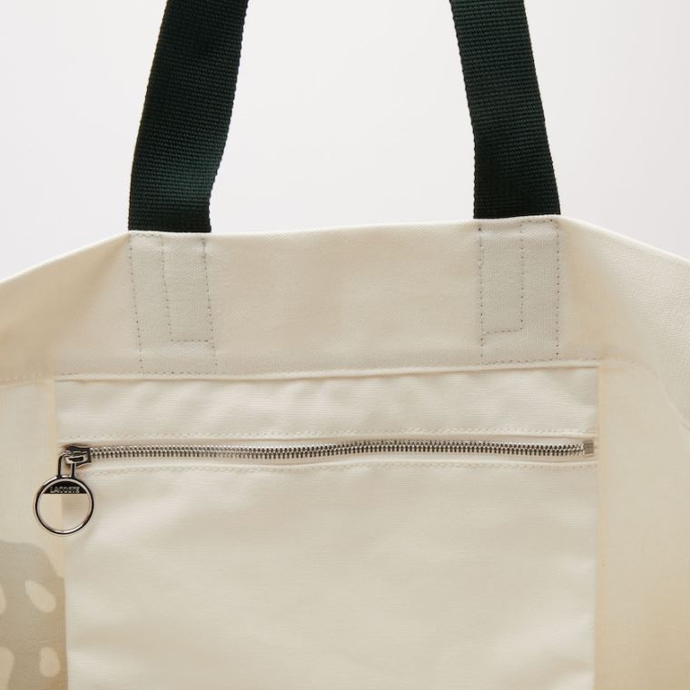 Lacoste Oversized Crocodile Print Algodão Large Tote Branco | 9Mf9RmR1