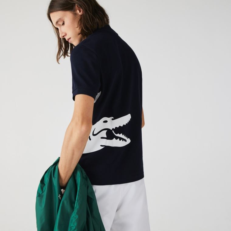 Lacoste Oversized Crocodile Print Polo Shirt Azul Marinho Azuis | utLwQL8u