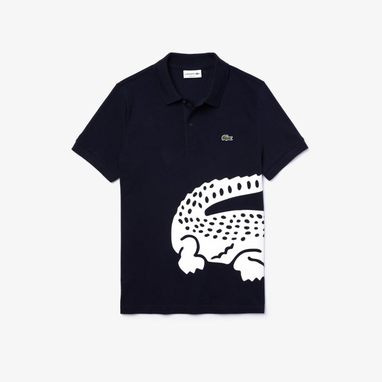 Lacoste Oversized Crocodile Print Polo Shirt Azul Marinho Azuis | utLwQL8u