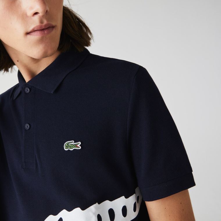 Lacoste Oversized Crocodile Print Polo Shirt Azul Marinho Azuis | utLwQL8u