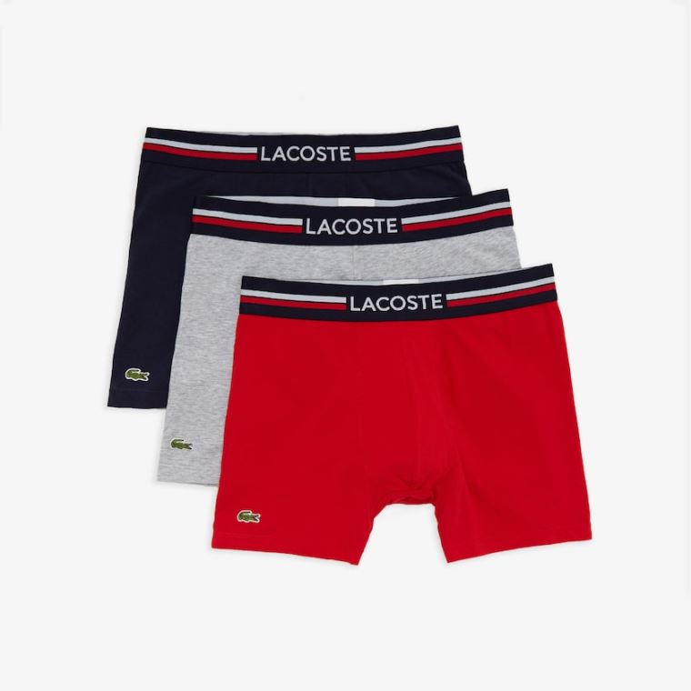 Lacoste Pack Of 3 Casuais Boxers Azul Marinho Azuis Cinzentas Vermelhas | BtlPFfrp