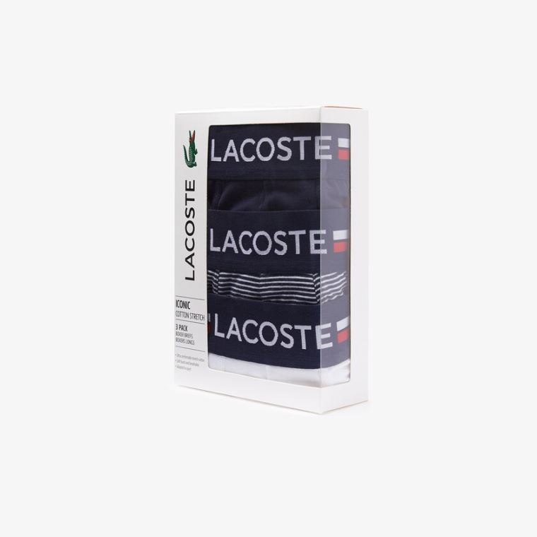 Lacoste Pack Of 3 Casuais Long Boxers Azul Marinho Azuis Branco | 968mZcba