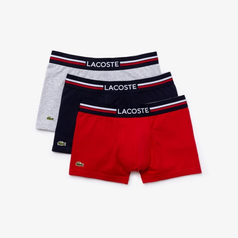 Lacoste Pack Of 3 Iconic Boxer Cuecas With Three-Tone Waistband Azul Marinho Azuis Cinzentas Vermelhas | hu5lZCZz