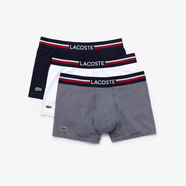 Lacoste Pack Of 3 Iconic Boxer Cuecas With Three-Tone Waistband Azul Marinho Azuis Branco | iGWrDZCQ