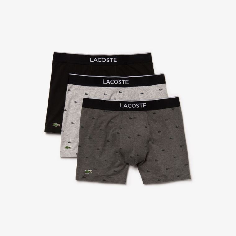 Lacoste Pack of 3 Long Boxer Cuecas Pretas Cinzentas | WNj1Q516