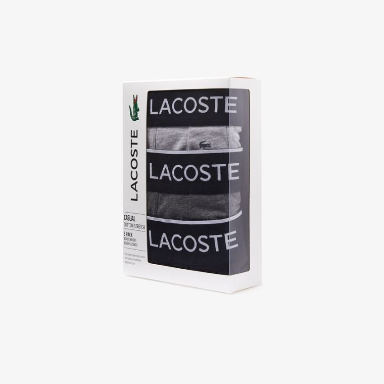 Lacoste Pack of 3 Long Boxer Cuecas Pretas Cinzentas | WNj1Q516