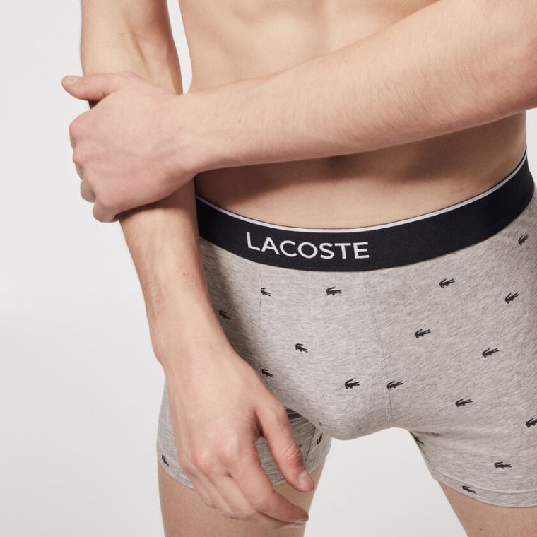 Lacoste Pack of 3 Long Boxer Cuecas Pretas Cinzentas | WNj1Q516