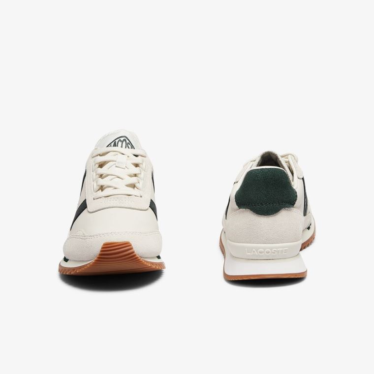 Lacoste Partner Retro Couro Sneakers Bege Verdes | 2ky4Xpaj