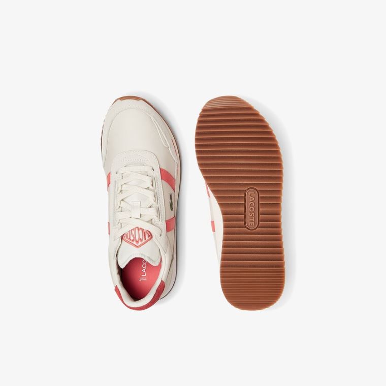 Lacoste Partner Retro Couro Sneakers Bege Rosa | iEFM8fIE