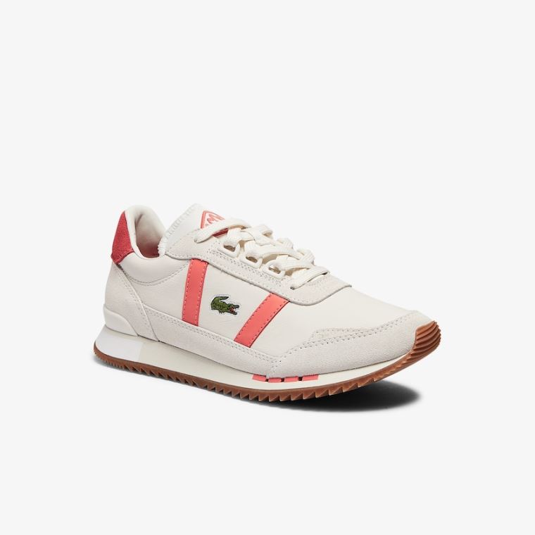 Lacoste Partner Retro Couro Sneakers Bege Rosa | iEFM8fIE