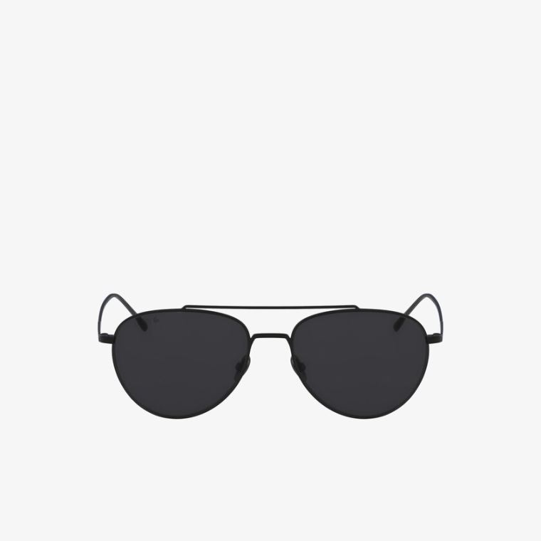 Lacoste Pilot Shape Metal Ultra-Thin Sunglasses Pretas Azuis | bDivzpNS