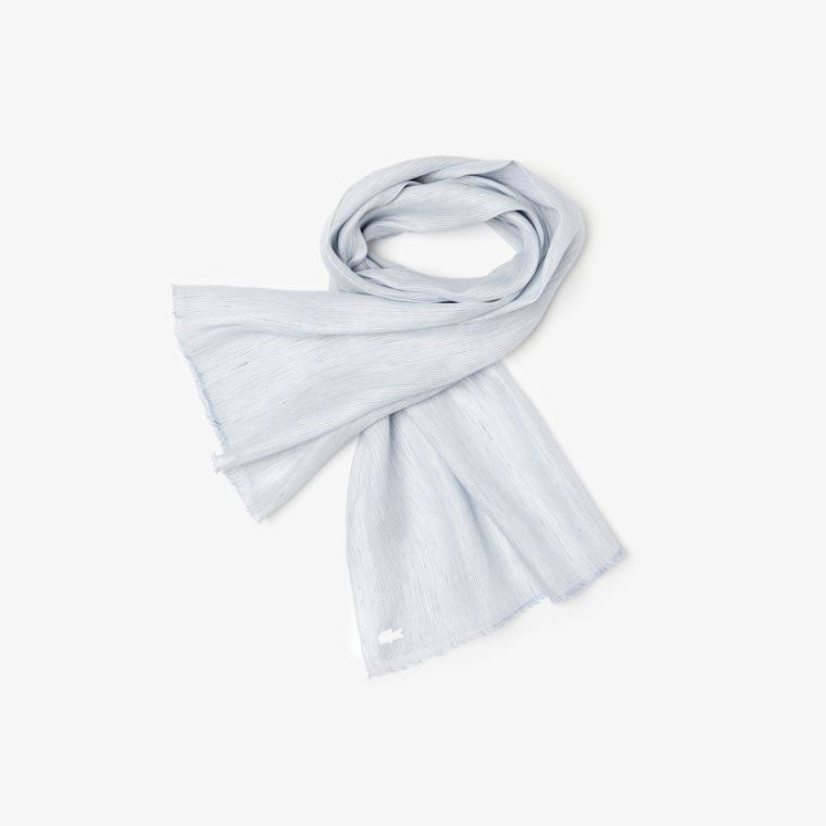 Lacoste Pinstriped Algodão-Linen Scarf Luz Azuis Branco Azul Marinho Azuis | p9bnKQv5