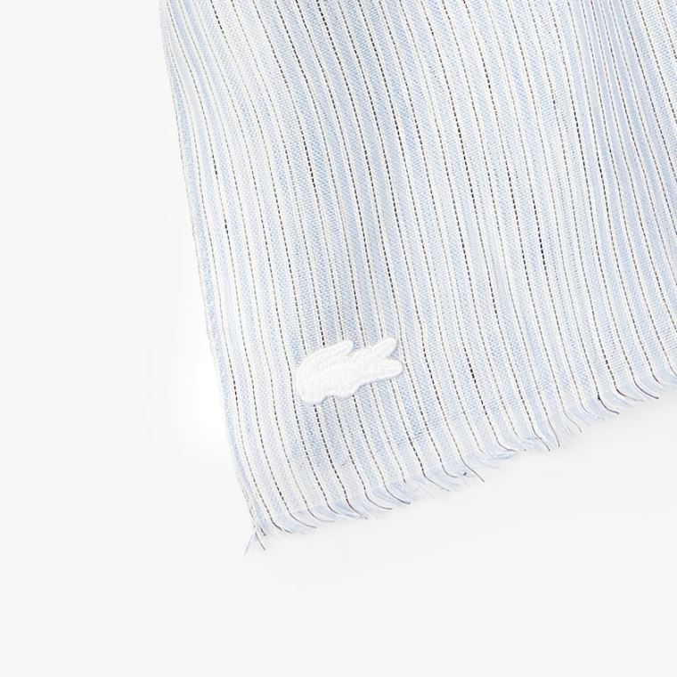 Lacoste Pinstriped Algodão-Linen Scarf Luz Azuis Branco Azul Marinho Azuis | p9bnKQv5