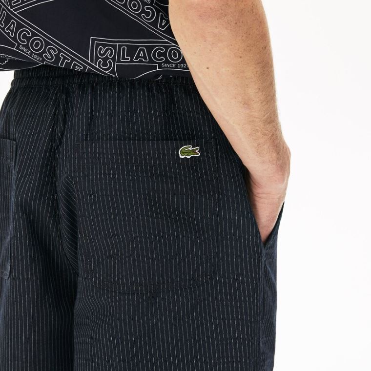 Lacoste Pinstriped Linen- Blend Bermuda Shorts Azul Marinho Azuis Branco | UBR8BIqy