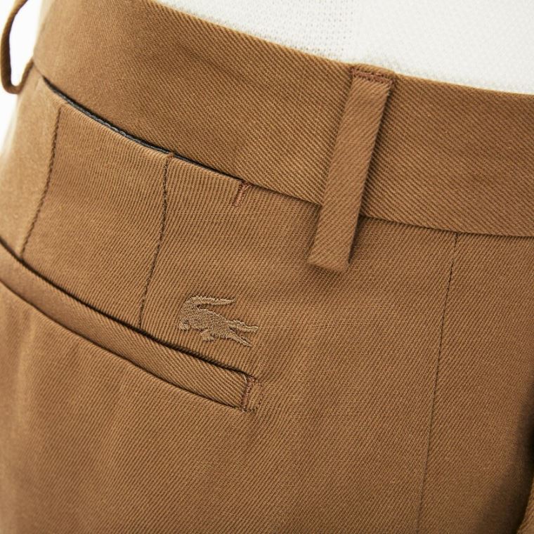 Lacoste Pleated Algodão-Linen Calça Chino Marrom | JxVMUvKr