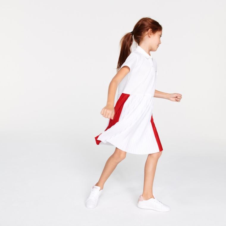 Lacoste Pleated Leves Algodão Piqué Polo Vestidos Branco Vermelhas | jZTZ6xXu