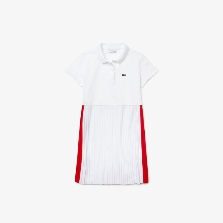 Lacoste Pleated Leves Algodão Piqué Polo Vestidos Branco Vermelhas | jZTZ6xXu