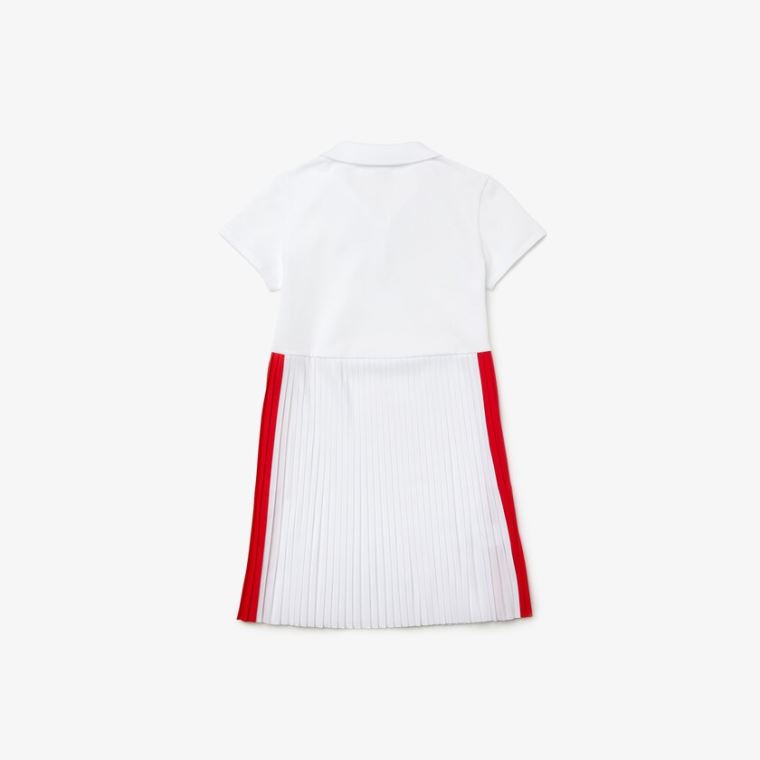 Lacoste Pleated Leves Algodão Piqué Polo Vestidos Branco Vermelhas | jZTZ6xXu