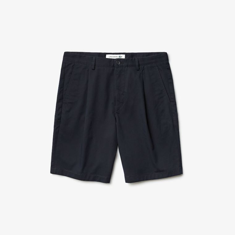 Lacoste Pleated Stretch Bermuda Shorts Azul Marinho Azuis | CIBsSbbm