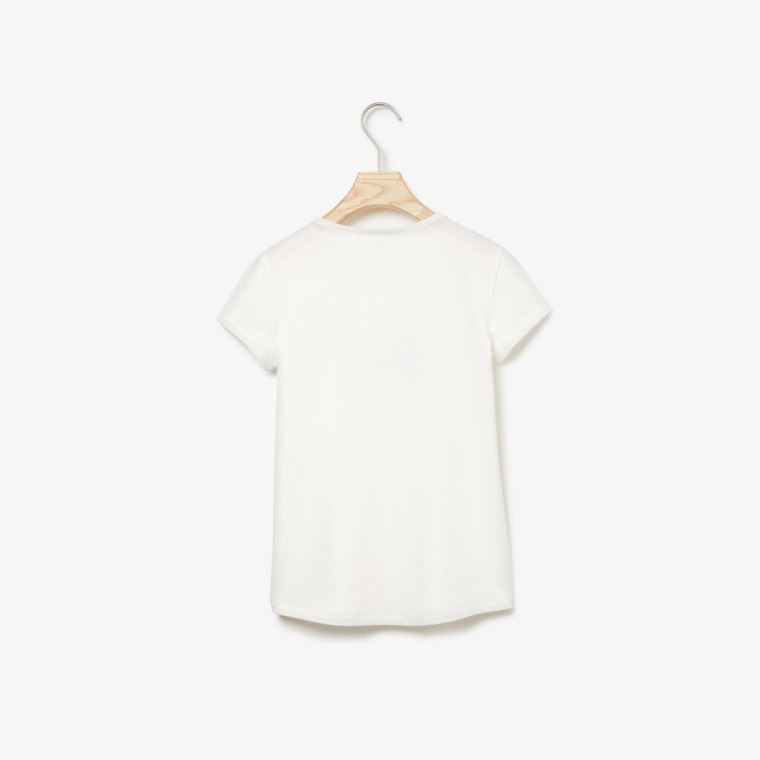 Lacoste Polka Dot Print Crocodile Algodão T-shirt Branco | ARkCbmoV