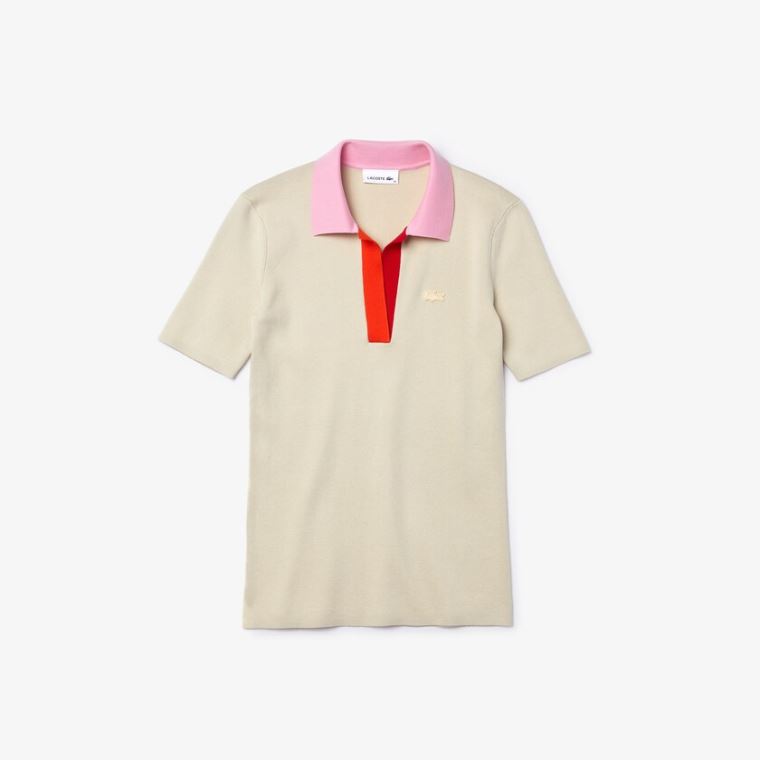 Lacoste Polo Collar Two-Tone Algodão Moletom Bege Rosa Vermelhas | LhYh1bSS