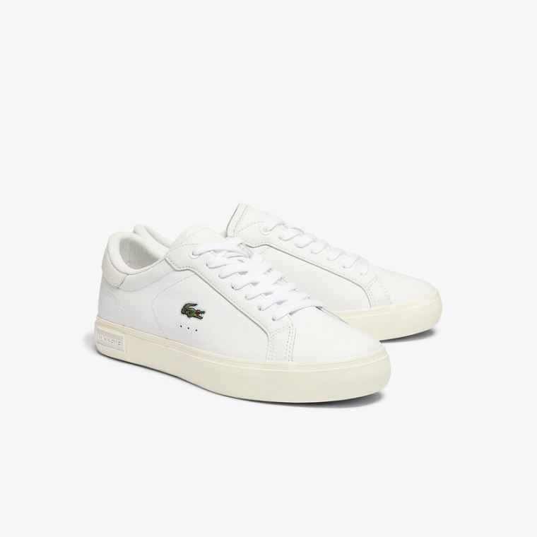 Lacoste Powercourt Couro Popped Heal Sneakers Branco Cinzentas | WjIKYJcy