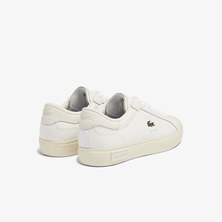 Lacoste Powercourt Couro Popped Heal Sneakers Branco Cinzentas | WjIKYJcy