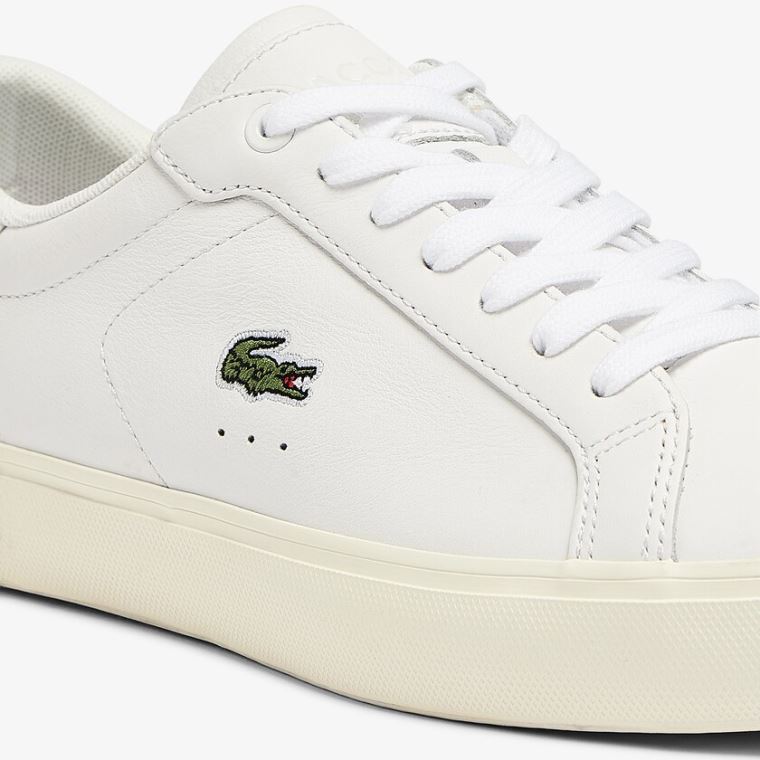 Lacoste Powercourt Couro Popped Heal Sneakers Branco Cinzentas | WjIKYJcy