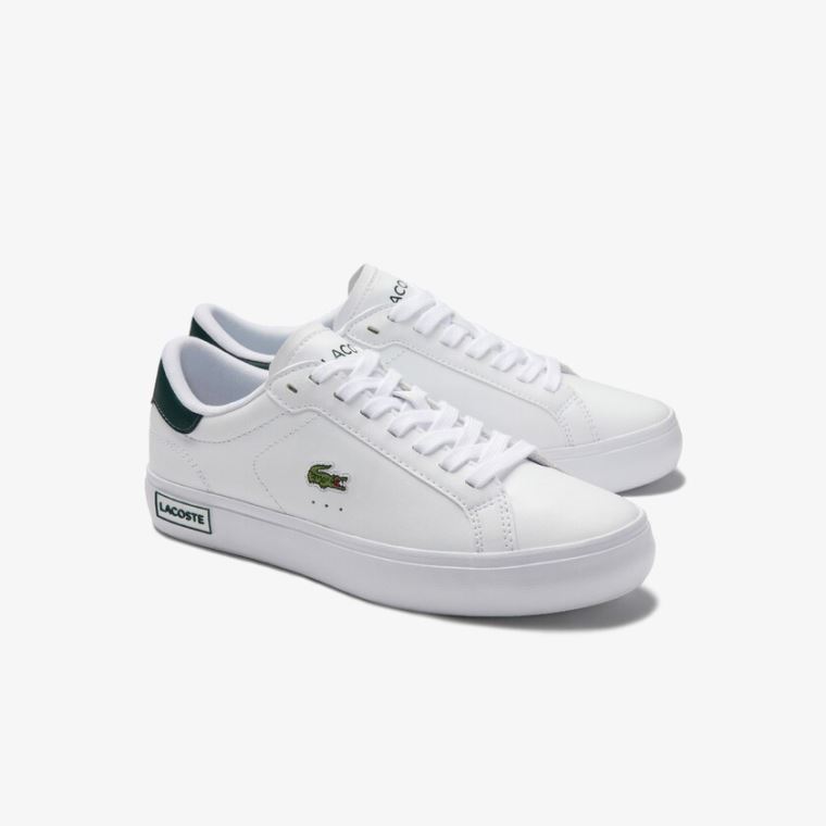 Lacoste Powercourt Couro Sneakers Branco Verdes Escuro | txHhyvyr