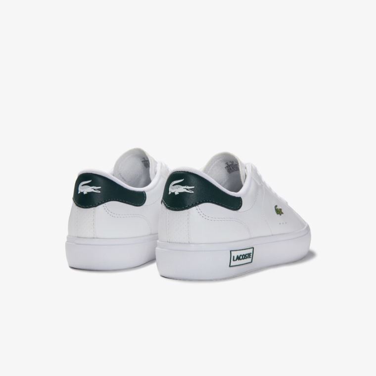 Lacoste Powercourt Couro Sneakers Branco Verdes Escuro | txHhyvyr