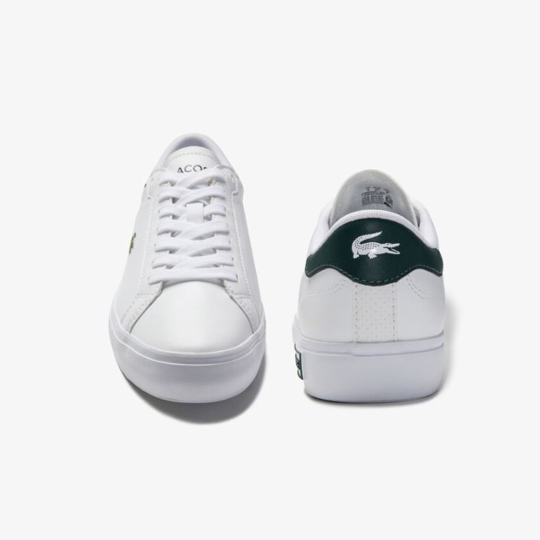 Lacoste Powercourt Couro Sneakers Branco Verdes Escuro | txHhyvyr