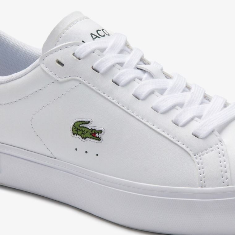 Lacoste Powercourt Couro Sneakers Branco Verdes Escuro | txHhyvyr