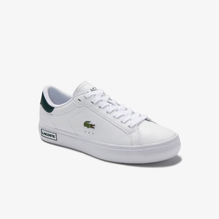 Lacoste Powercourt Couro Sneakers Branco Verdes Escuro | txHhyvyr