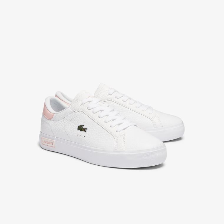 Lacoste Powercourt Couro and Sintético Sneakers Branco Luz Rosa | tHdtDvd7