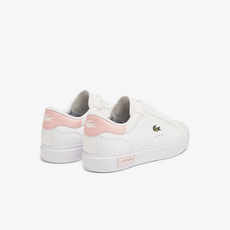 Lacoste Powercourt Couro and Sintético Sneakers Branco Luz Rosa | tHdtDvd7