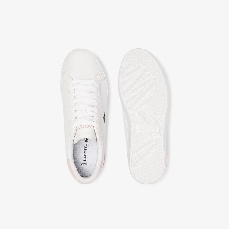 Lacoste Powercourt Couro and Sintético Sneakers Branco Luz Rosa | tHdtDvd7